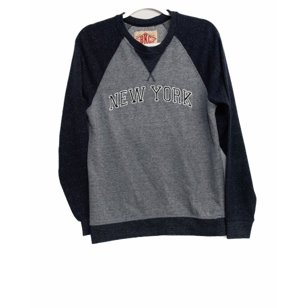 BKC Mens Black Gray Polycotton Sweater Colorblock Graphic Raglan Long Sleeve S